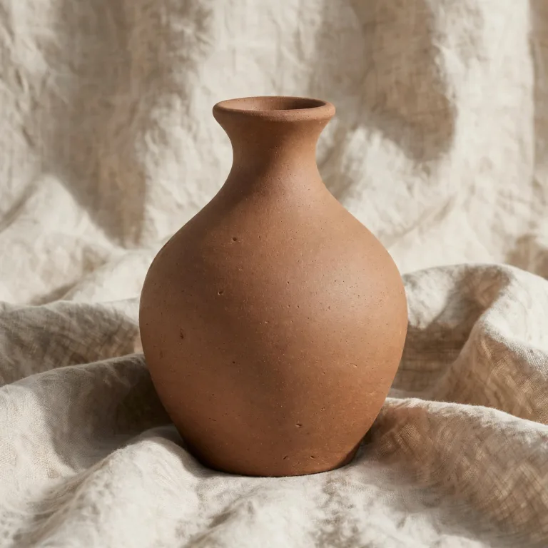The same ceramic pot, in the linen and soft fabric setting