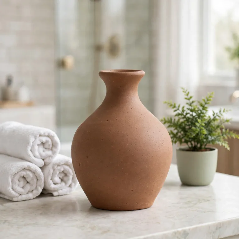 The same ceramic pot, in the marble counter setting